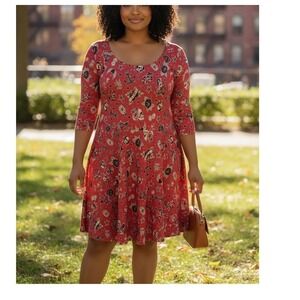 Torrid Red Tattoo Print Skater Dress With Pockets Women's Size 3 Skull Nautical*